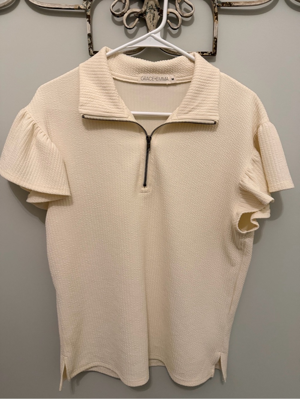 Grace and Emma Cream Zip Top
